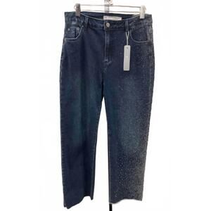 NEW TRACTR women's sequin straight jeans in dark denim/silver